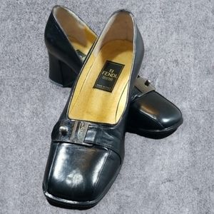 Fendi Women's Shoes Size 6.5 Black Scarpe Block Heels Made in Italy